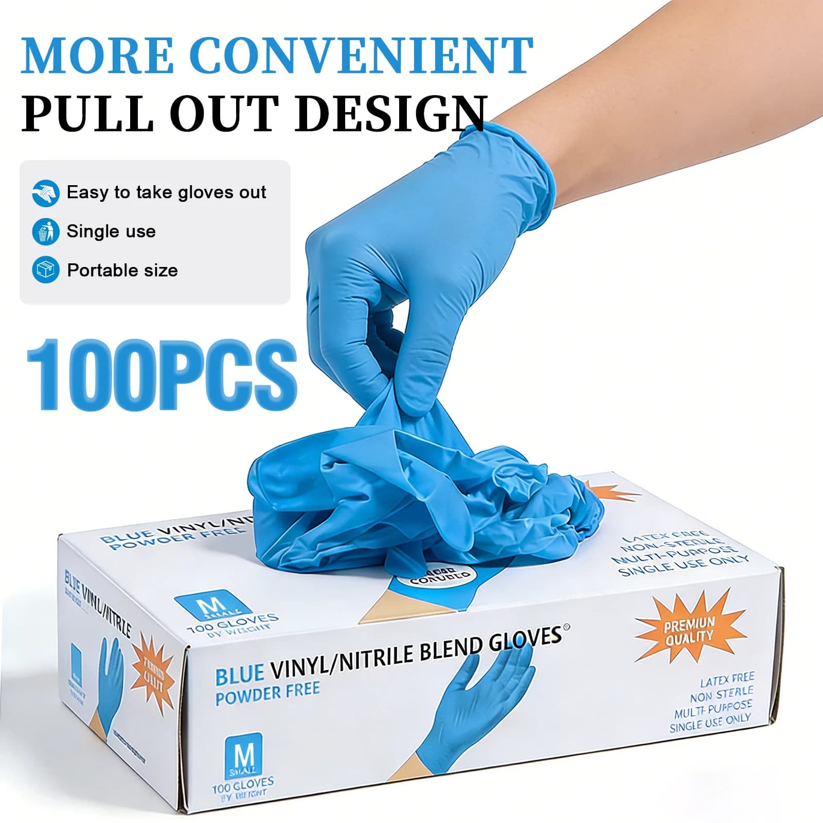 Guanti monouso in PVC composito e nitrile, senza polvere, senza lattice, con presa per le unghie, adatti per la pulizia delle unghie, 100 pezzi