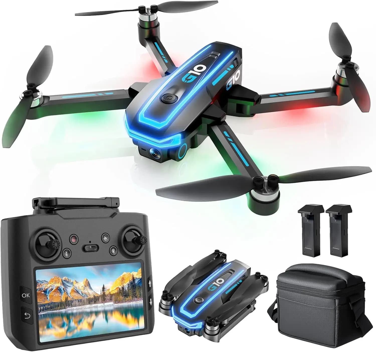 Drone GPS 4K con Schermo HD, Ritorno Automatico e Funzione Seguimi, Leggero Sotto i 250g per Principianti, 2 Batterie