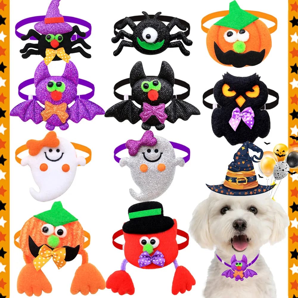 5/10PCS Halloween Party Papillon per cani regolabili Cartoon Fantasma Divertente Papillon per cani Forniture per animali domestici per collari per cani Accessori carini