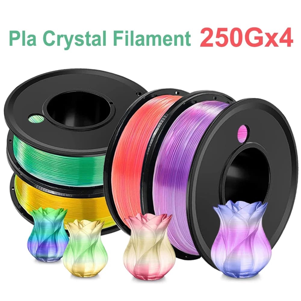250Gx4 Pla Crystal Gradient giallo arancione Filamento 1,75mm Trasparente Viola rosso Gradiente pla blu verde Materiale stampante 3D 1Kg