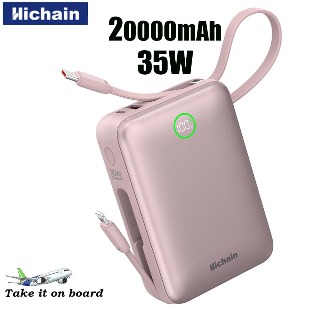 Hichain 20000mAh Power Bank PD35W with Dual Cables Power Bank Quick Charger for iPhone16/17 For Huawei For Xiaomi