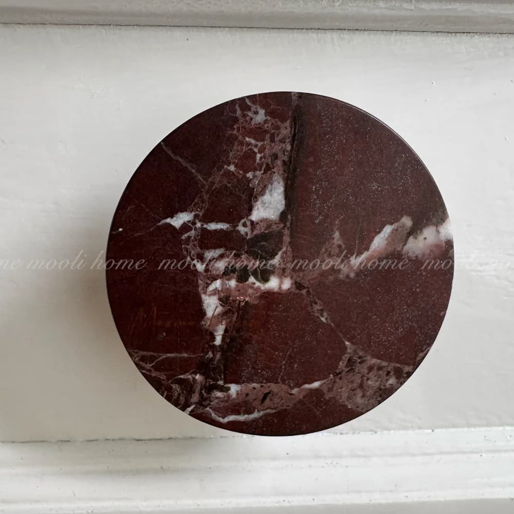 Nordic Luxury Rosso Stone Knob Natural Marble Handles Custom Wardrobe Door Knobs Furniture Drawer Pulls