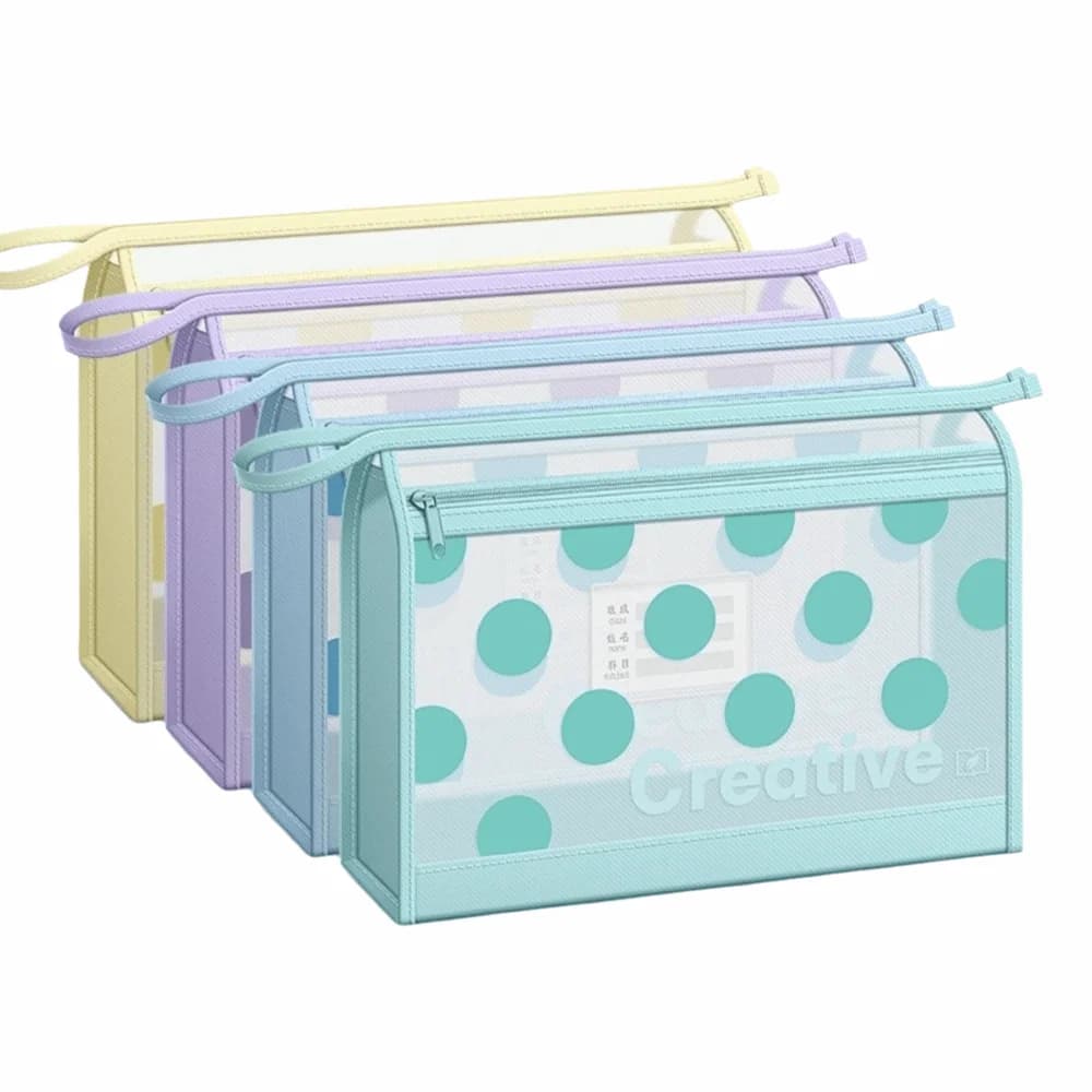 Large Capacity Mesh File Bag Double-Layer Polka Dot Print File Folder Zipper Design with Handle Test Paper Organizer Student