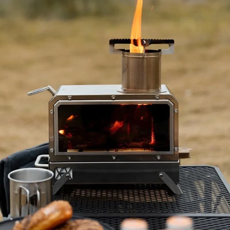Stufa a Legna Quadrata in Acciaio Inox, Portatile per Campeggio e Picnic all'Aperto