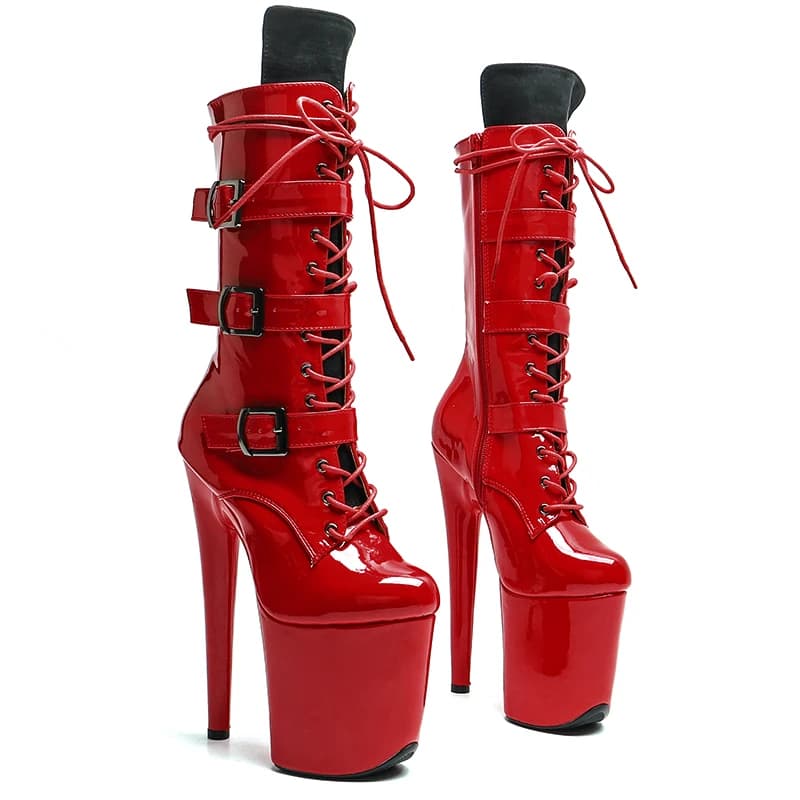 Leecabe 20CM/8inches Patent Upper red with black suede Fashion trend platform High Heel stripper heel Pole Dance boot