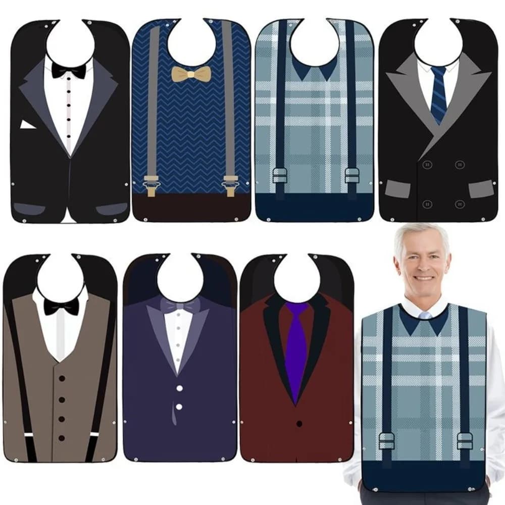 Waterproof Suit Jacket Gentleman Adult Bib Soft Washable Elderly Eating Bib Absorbent Easy Clean Clothing Protectors for Elderly