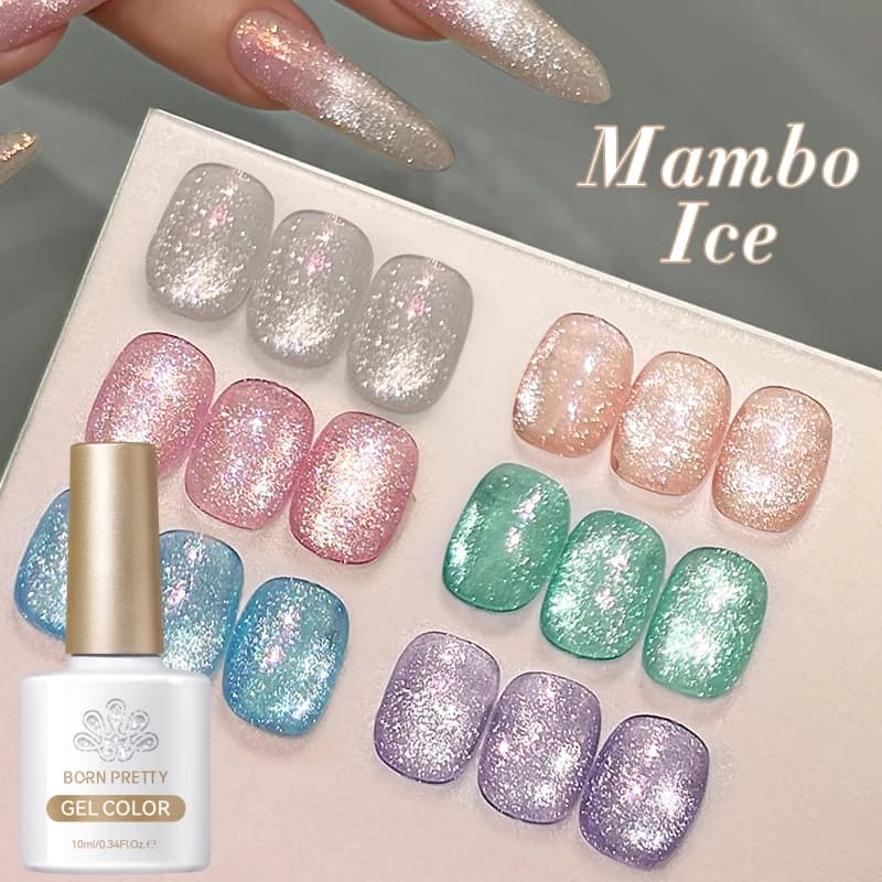 BORN PRETTY Mambos Ice Cat Gel magnetico Smalto per unghie Brillante gelatina Glitter Perline di vetro Effetto Soak Off UV Nail Art Manicure 10ml