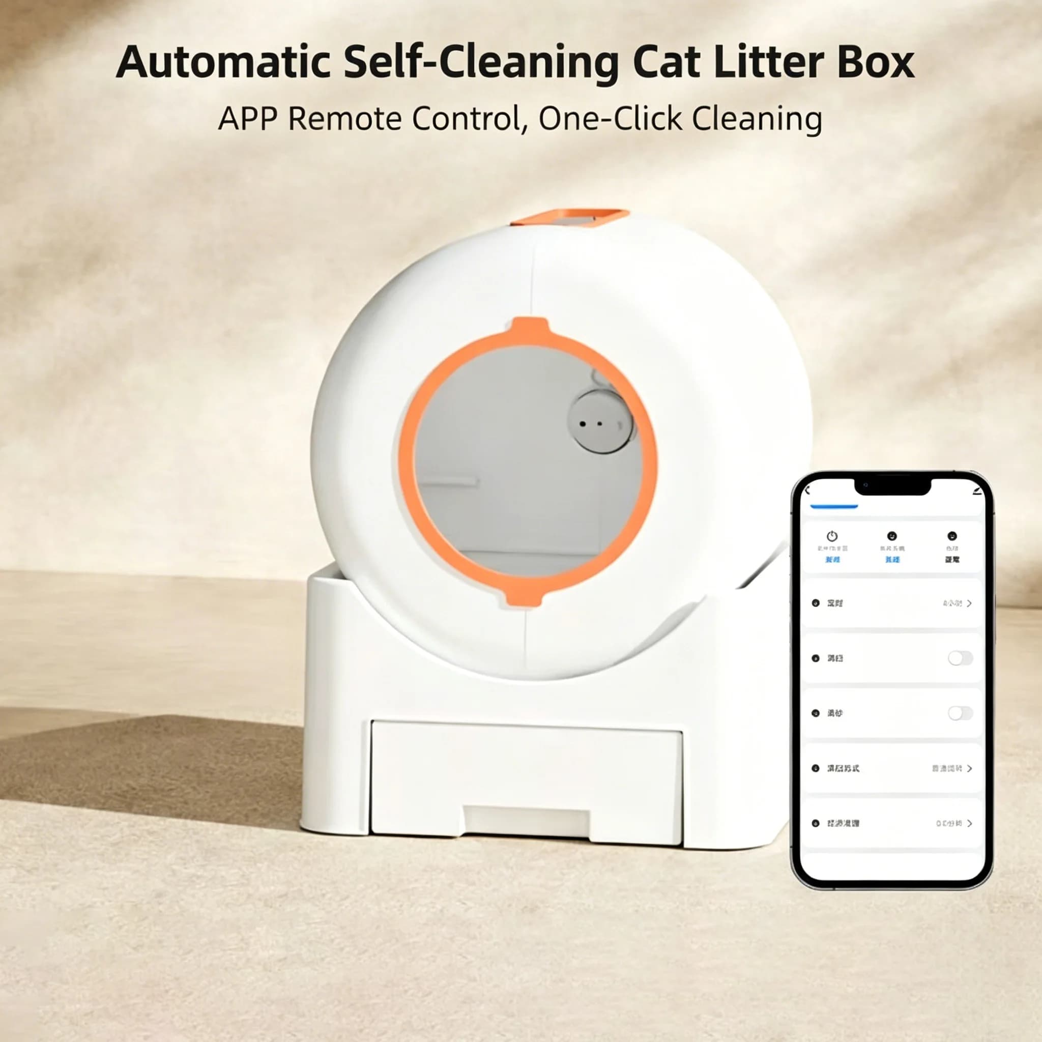 Lettiera Intelligente Automatica Autopulente per Gatti con APP, Sterilizzazione UV e Tappetino Antiaderente, Tamburo Rimovibile Facile da Pulire per Gatti
