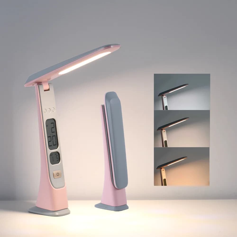 WILIT Cordless LED Desk Lamp Rechargeable Foldable Portable with Stepless Brightness Adjustment And Time Display for Office Book