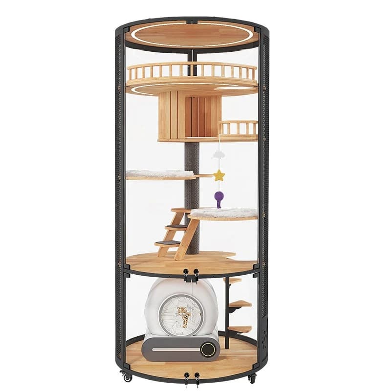 Round luxury large glass cat litter household indoor cat cage