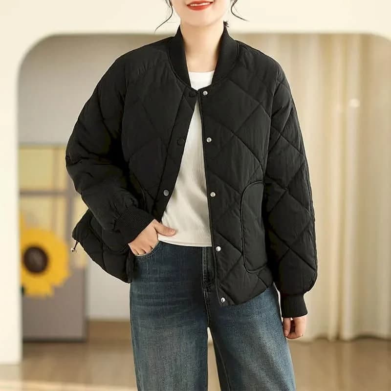 Pop Quilted Coats for Women Solid Light Padded Cotton O-neck Jackets Long Sleeve Casual Single-breasted Thickness Women Clothing