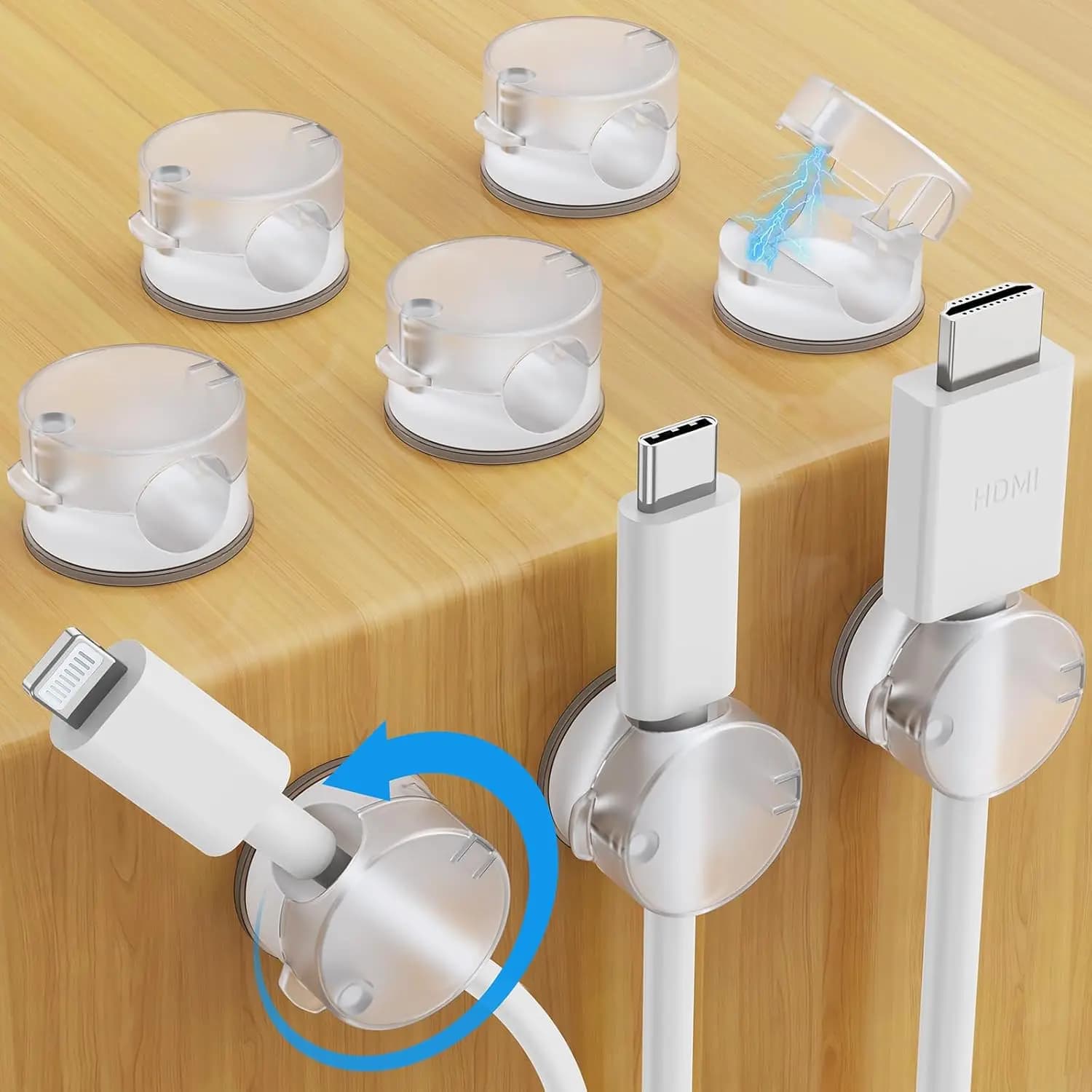 Clip magnetici per cavi, confezione da 8, 360 ° Portacavi Girevole per Scrivania, Comodino, Gestione Cavi per Ufficio Domestico (Trasparente)