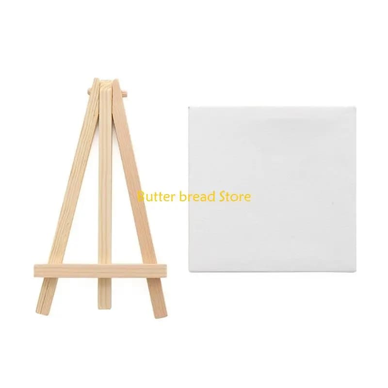 W89C Children Art Drawing Set with Easel Painting Canvas Acrylics Paint Paintbrush and 10-well Palettes