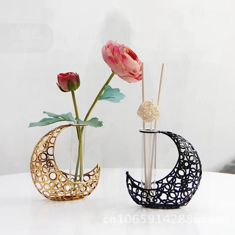 Vaso per piante con provetta idroponica creativa nordica, ferro battuto, fiori secchi, pendolo, decorazione per soggiorno, ornamento da tavolo nero dorato