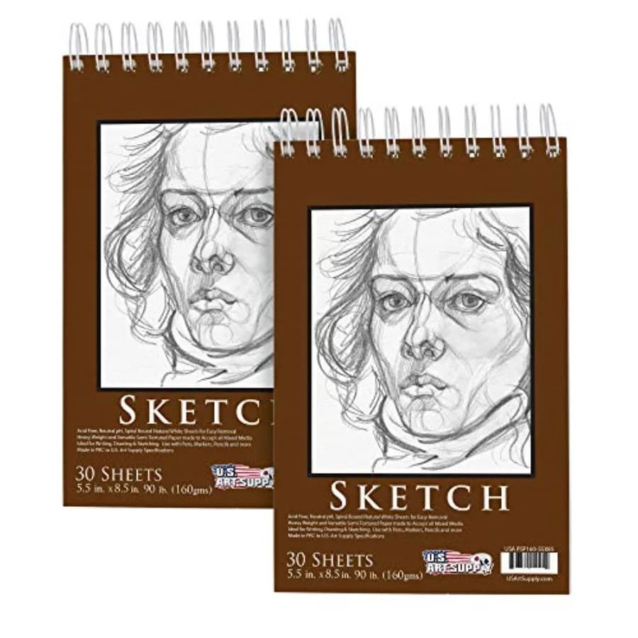 5.5"x8.5 Premium Heavy-Weight Paper Spiral Bound Sketch Book: 90 Pound 160gsm,30-Sheet Drawing Pad (2 Pack