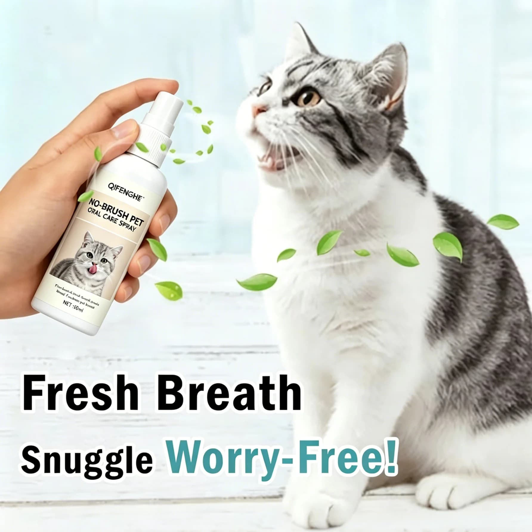 NO-BRUSH PET ORAL CARE SPRAY, Fresh Breath for Cats & Dogs, Daily Oral Hygiene Cleaner for All Breeds