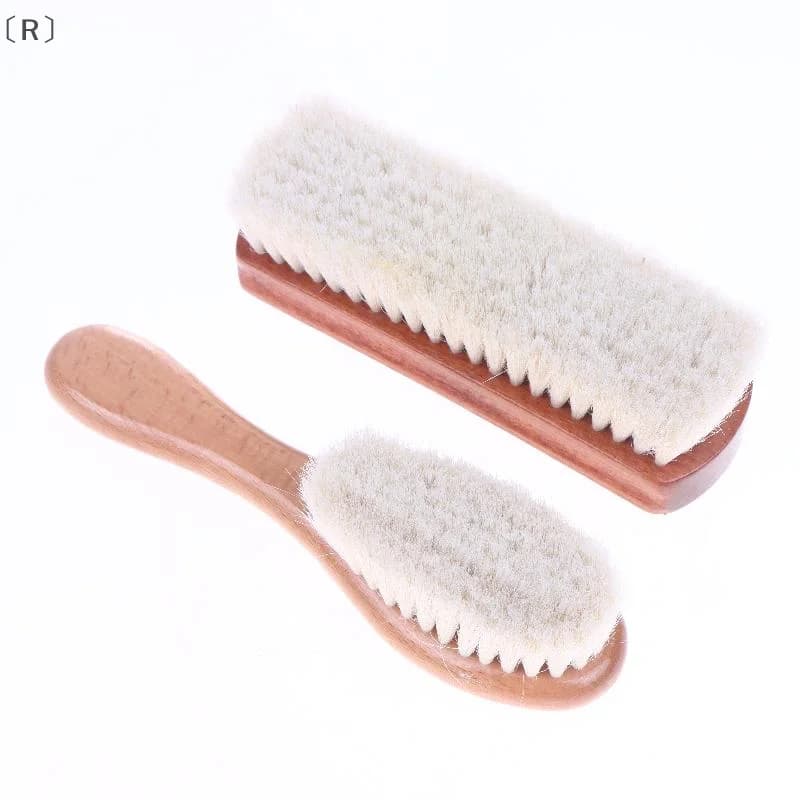 maveraRuwen1Pcs Spazzola per scarpe multifunzionale in morbida lana con manico in legno Capelli in lana Cura della pelle Smalto per scarpe Detergente per stivali Spazzola per scarpe