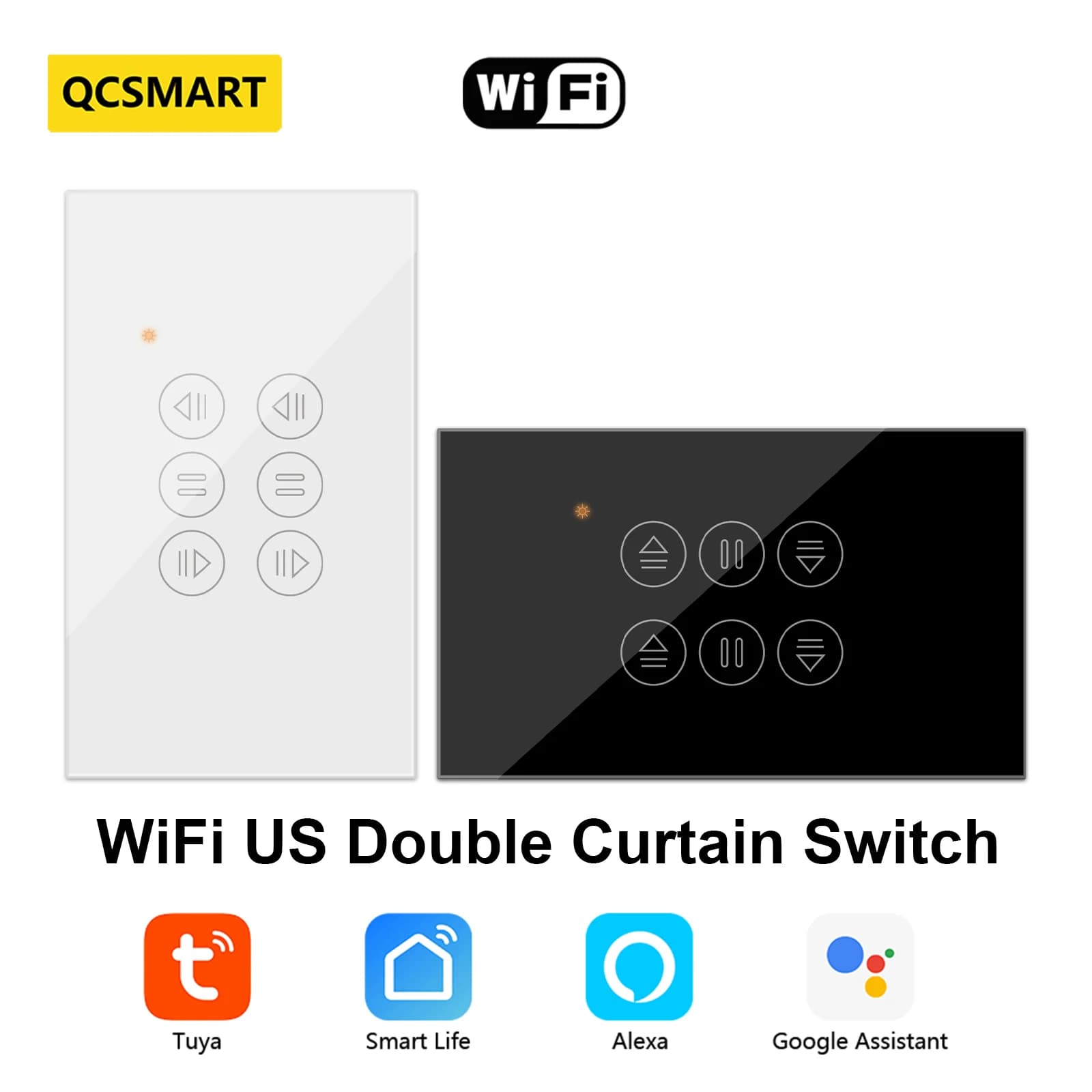 QCSMART WiFi Doppia Tenda Interruttore DEGLI STATI UNITI Tuya Vita Intelligente Tende di Controllo Remoto Otturatore a Ruolo Contapassi Timer Google Casa Alexa