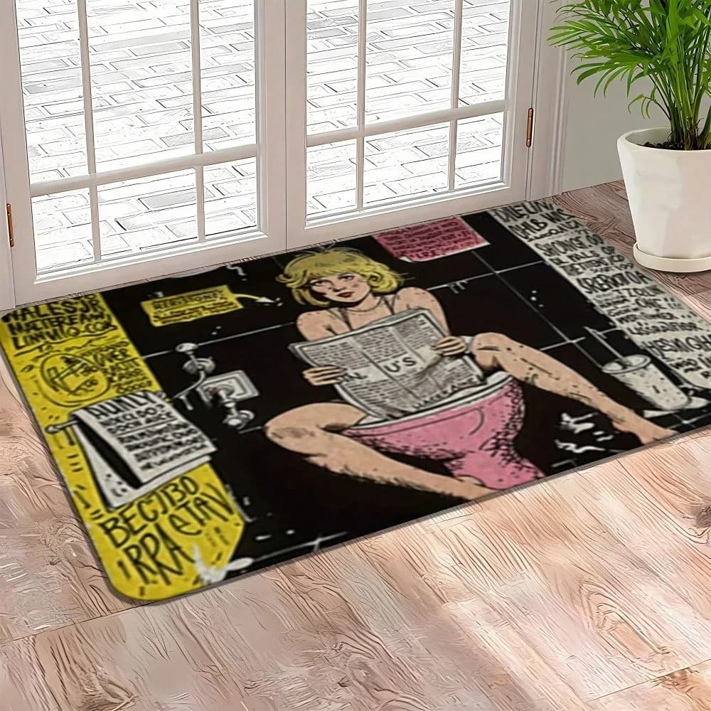 1pc Donna Lettura Giornale Tappetino in gomma Assorbente d'acqua Antiscivolo Facile da pulire Tappetino Bagni Soggiorno Cucine arredamento