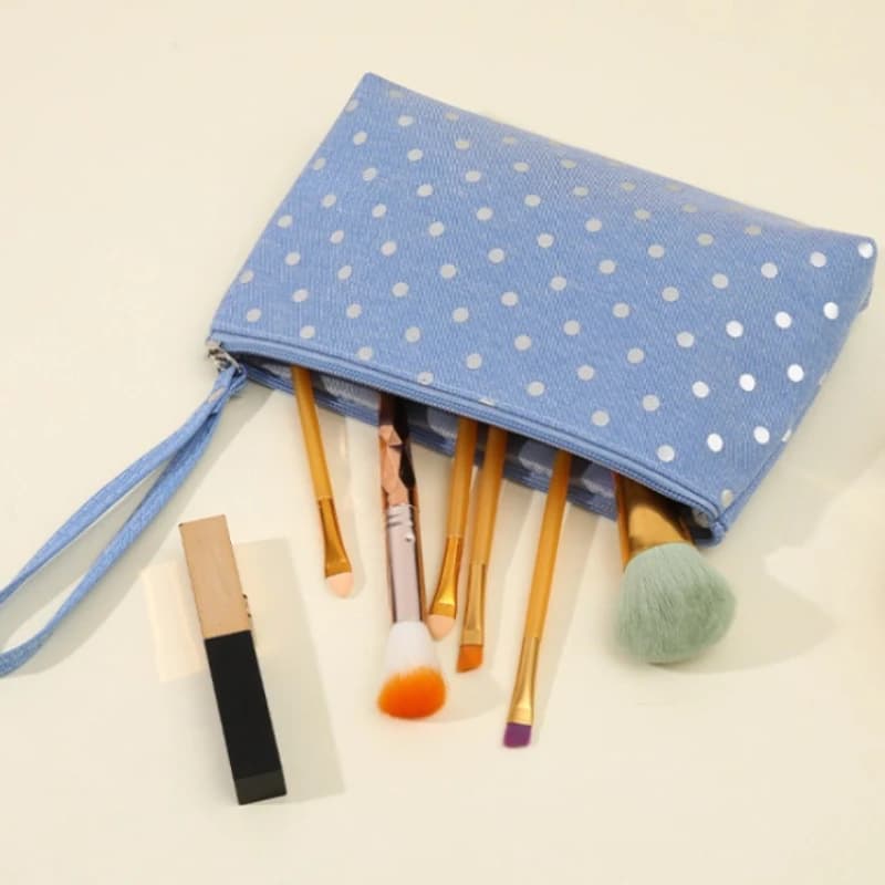 Borsa per il trucco portatile a pois, custodia impermeabile multifunzione per cosmetici, telefoni e chiavi, custodia da toilette da viaggio