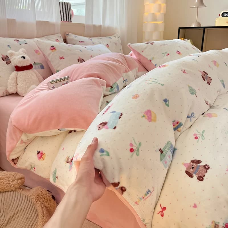Copripiumino in velluto di latte bassotto cartone animato Animale del fumetto Morbido caldo autunno inverno Copripiumino Copripiumino per camera da letto per ragazzi e ragazze