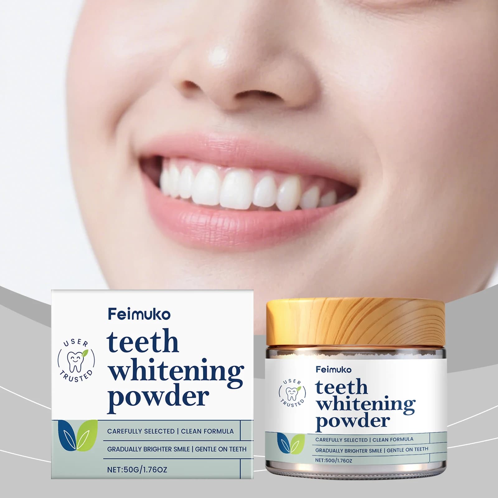 Feimuko Teeth Whitening Powder Cleans Stains Sooth Sensitive Gums Improve Halitosis Lasting Freshness Breath Daily Oral Care Use