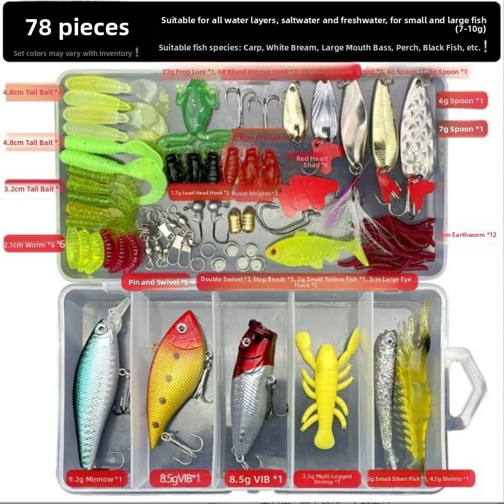 Box for equipment Artificial soft fishing bait Hand crank hooks Set of soft fishing baits Kit of baits Storage box Silicone soft baits Hooks