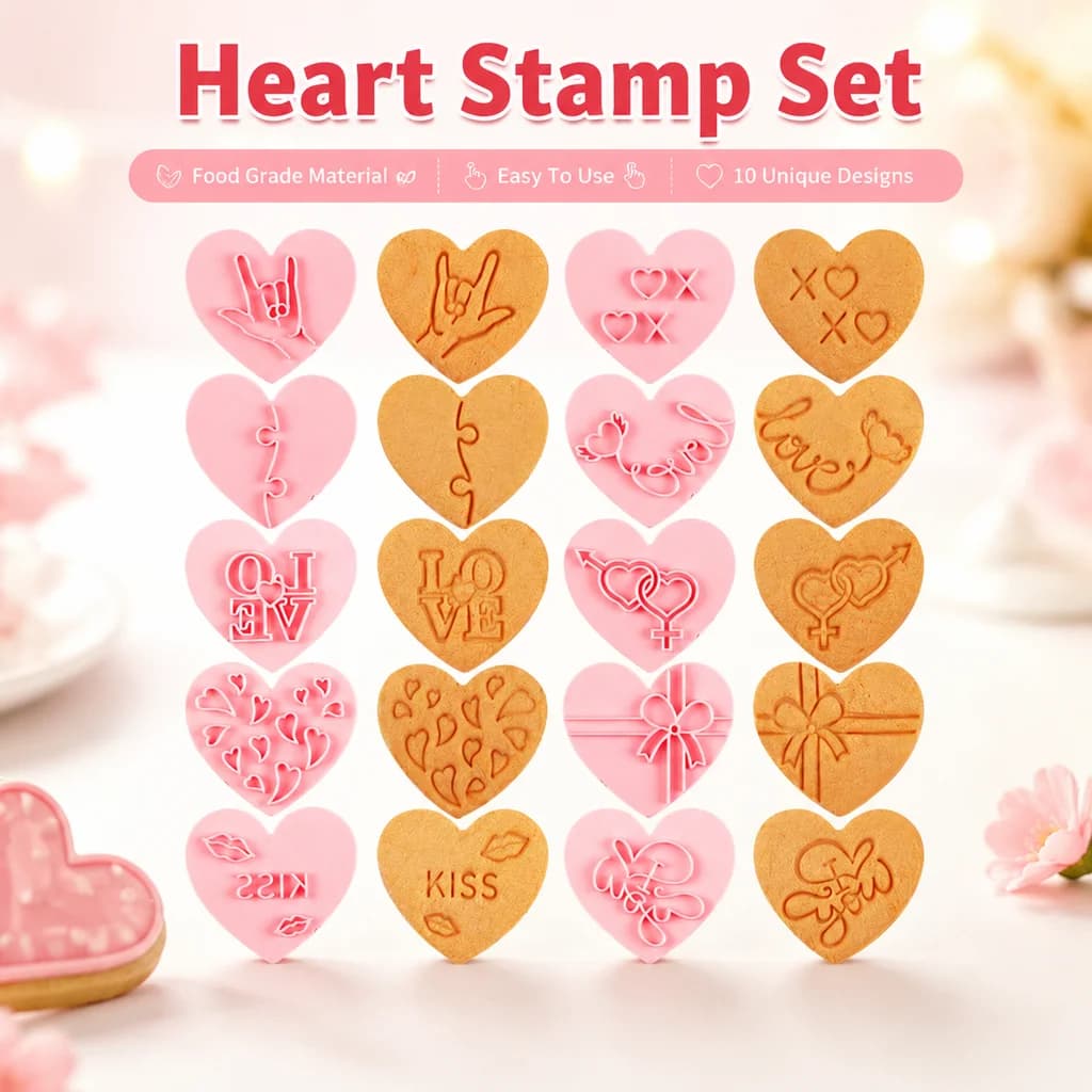 Heart Shape 10pcs Baking Mold Set Cookie Cutter Dessert Decorating Tool Cake Pastry DIY Kitchen Accessories