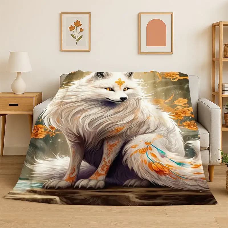 Fenrir Wolf Spirit Moon Dream Animal Flannel Blanket Soft Throw Blanket for Bedroom Living Room Bed Travel Camping Picnic Nap