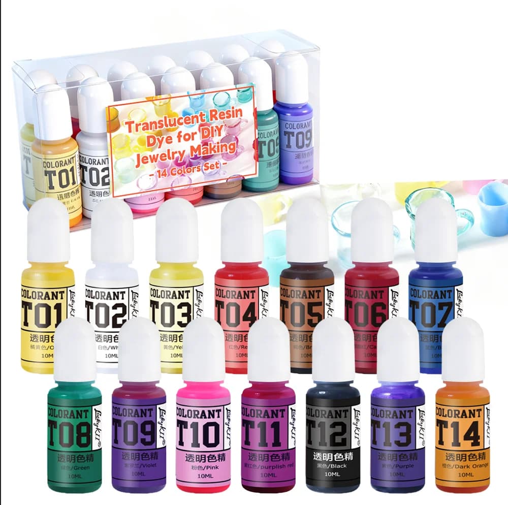 Pigmento in Resina Epossidica Liquida - 14 Colori in Flaconi Indipendenti, Colorante per Resina per Arte, Gioielli Fai-da-Te e Artigianato, 10ml Ciascuno