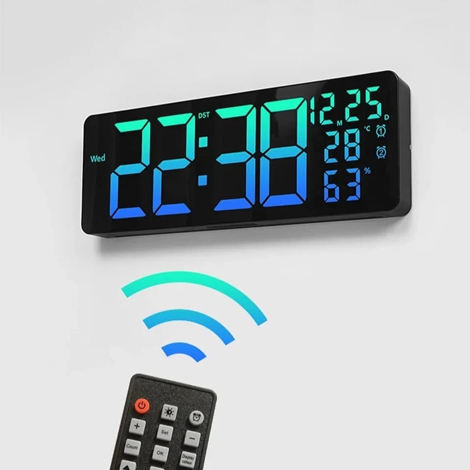 17" Large Digital Alarm Clock with 11Colors & Dynamic RGB Display RGB LED Wall Clock with Colour Changing/Dual Alarm/Room Decor