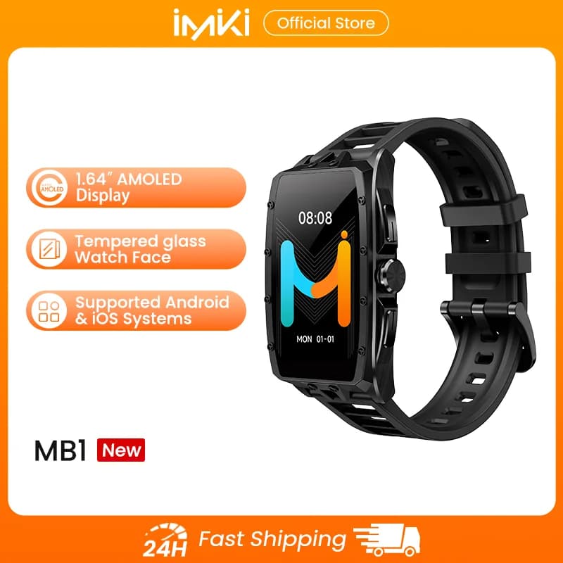 IMIKI SmartWatch 1.64 ''Display AMOLED HD Phone calls Bluetooth 1 ATM Waterproof 100+ sports modes Health monitoring Smart Watch