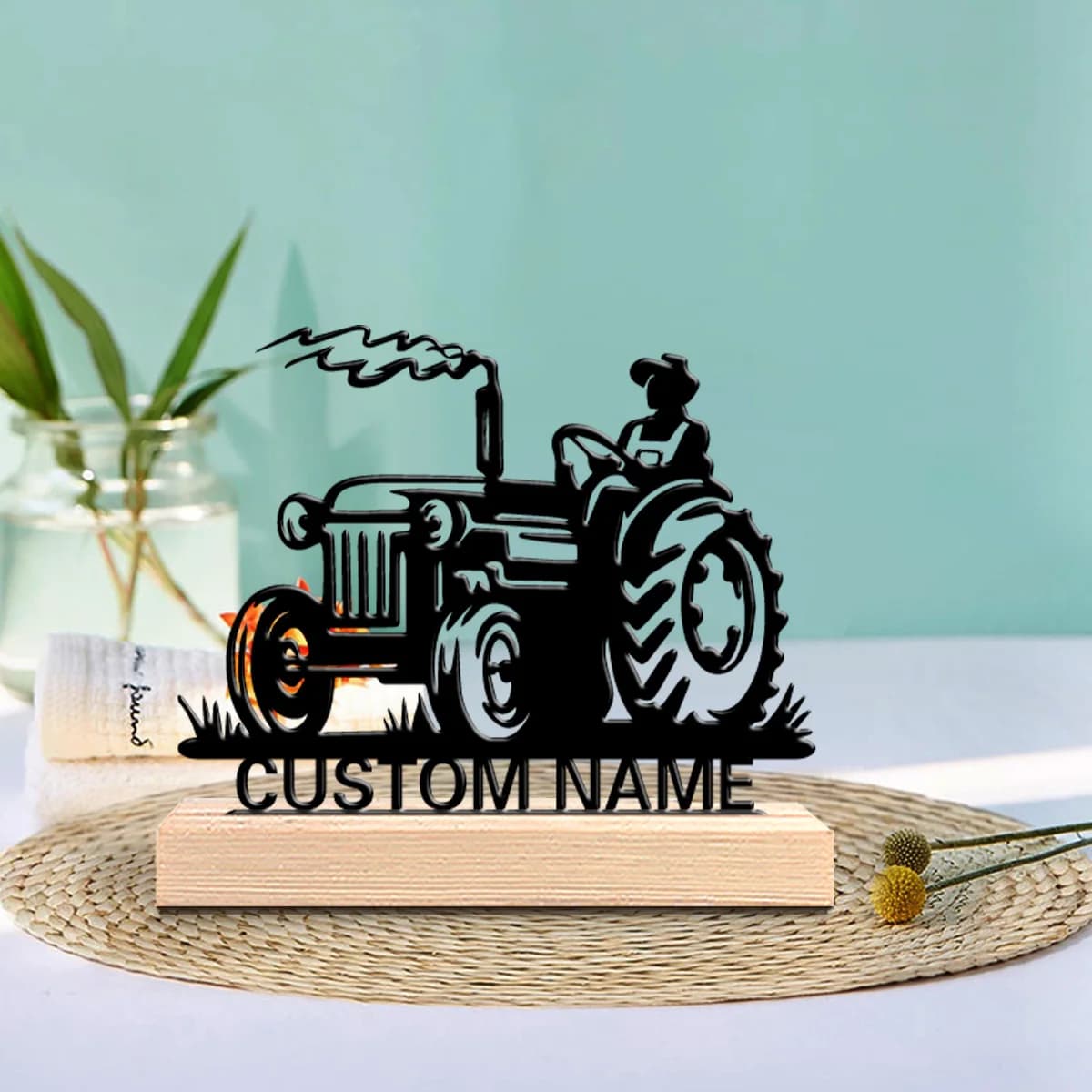Statua in Metallo Personalizzata a Forma di Trattore, Decorazione in Legno per Ingresso, Garage, Ufficio in Stile Rustico Moderno