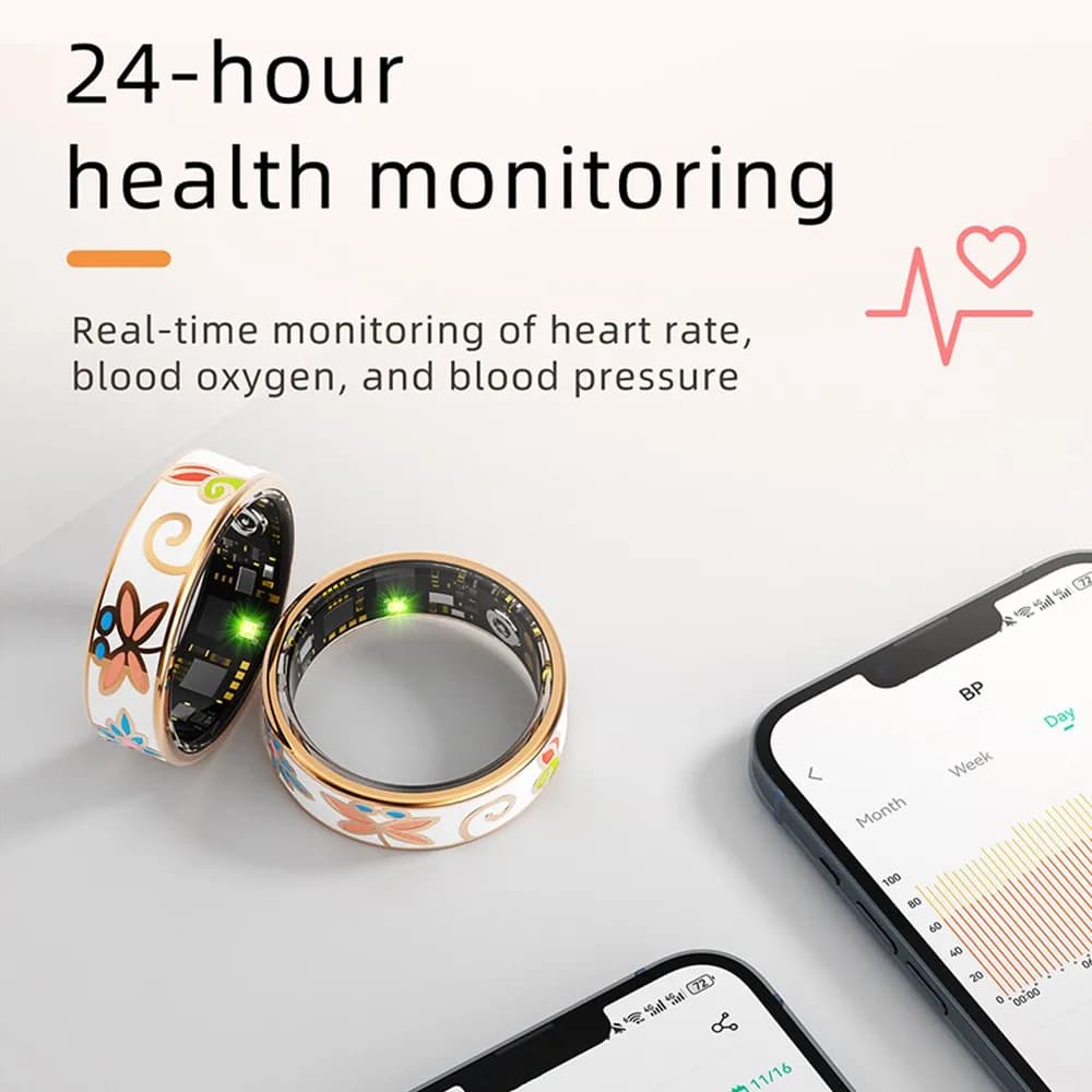 New Fashion Smart Ring with Colorful Nail Polishes for Women, Stainless Steel Smart Ring for Women, IP68 Waterproof Fitness Tracker