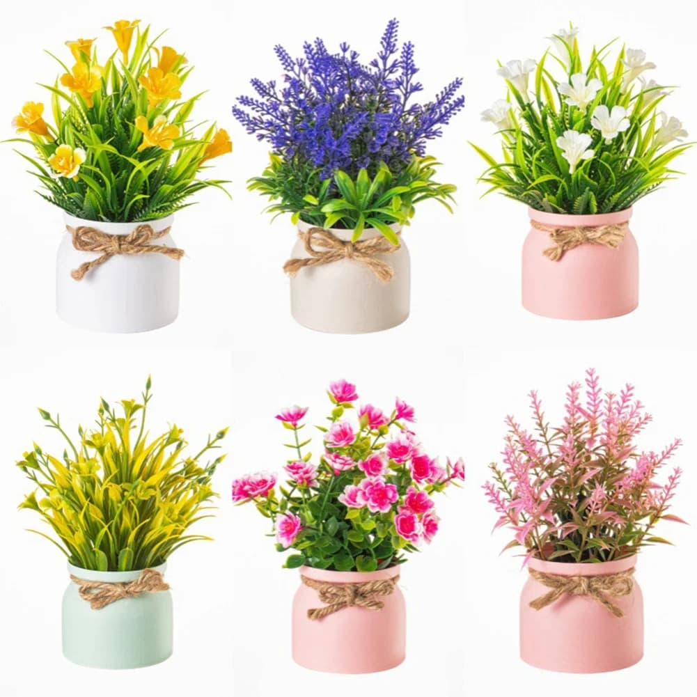 Composizioni Floreali Rustiche, Piante Finte in Vaso, Accessori Versatili per la Casa, Affascinante Design del Vaso, Fiori Artificiali 19*16cm