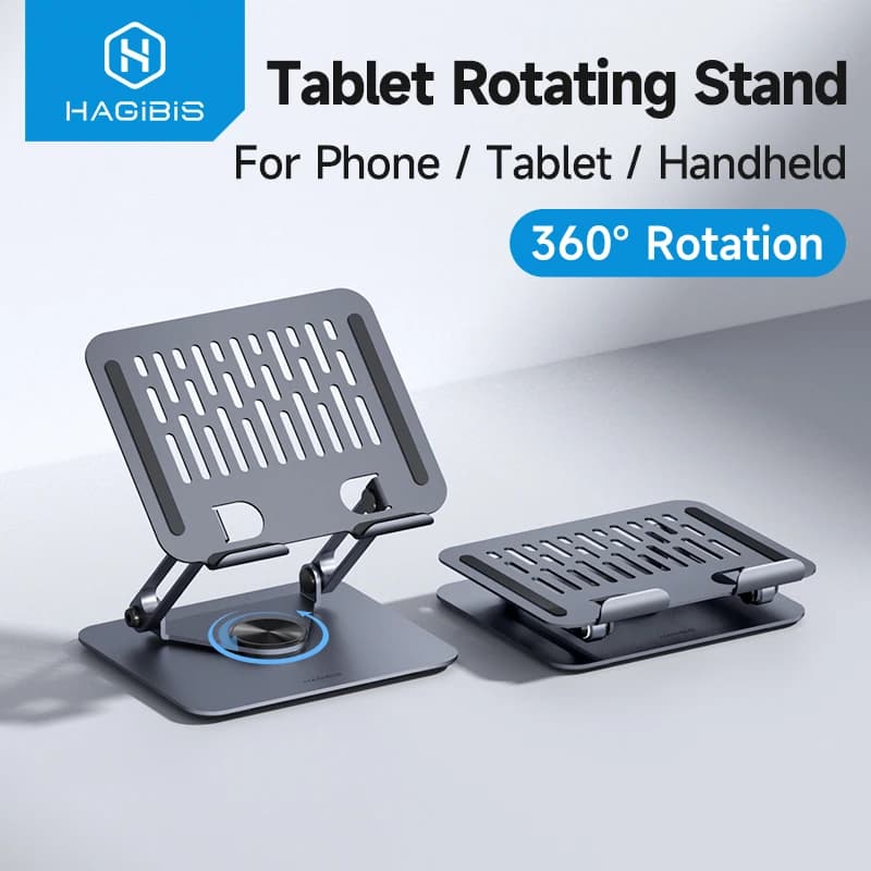 Hagibis 360 ° Supporto per tablet girevole Supporto per tablet regolabile Supporto per doppia asta Supporto pieghevole in alluminio per iPad Pro Switch ROG