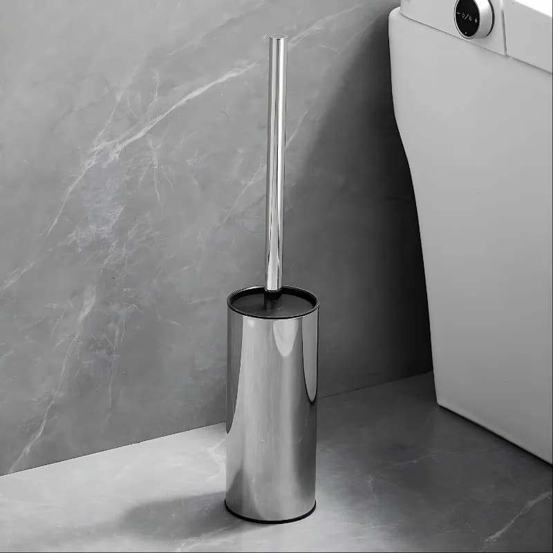 Suction Cup Toilet Brush Bathroom Toilet Cleaning Brushes Silver Commode Brush with Roll Holder Bathrooms Cleaning Accessories