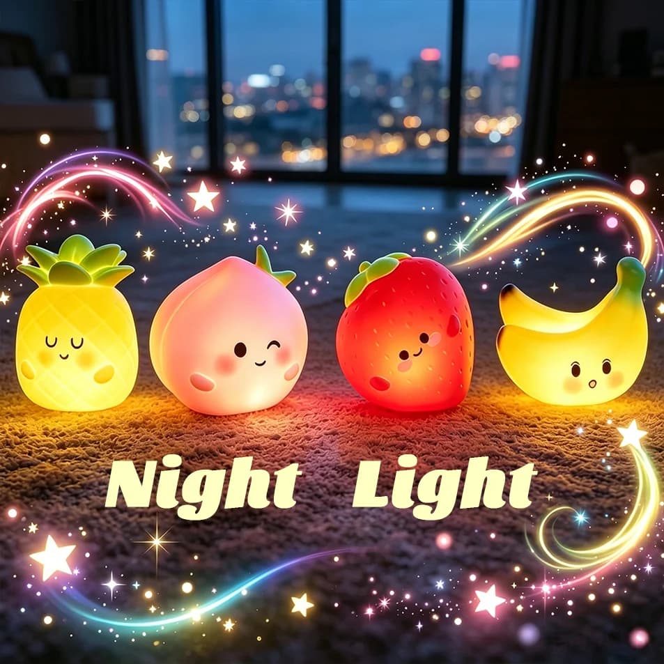 Strawberry Banana Peach Pineapple LED New Cute Fruit Night Light Cartoon Lamp Battery Operated Soft Glow Bedside Lamp Home Decor