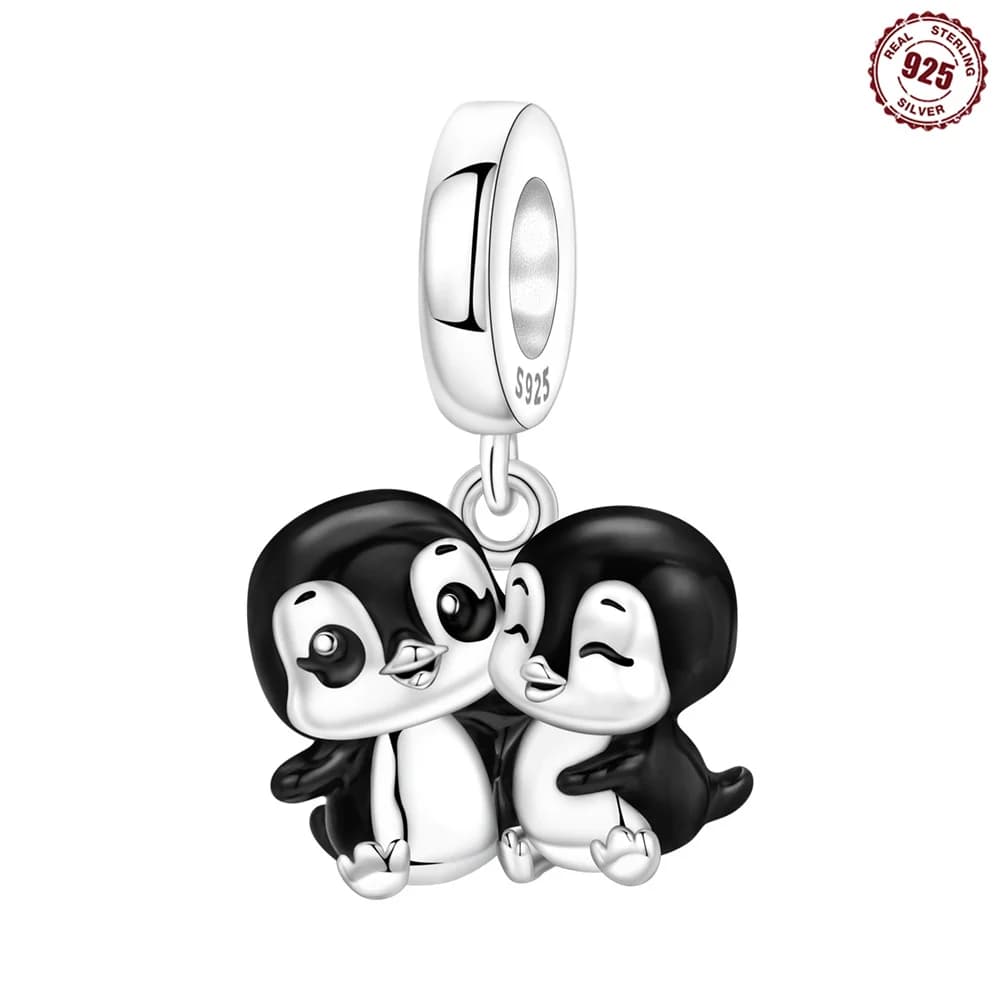 Ciondolo a forma di pinguino adorabile in argento sterling S925, per migliori amici, compatibile con braccialetti, grazioso gioiello a forma di animale, regalo per donna