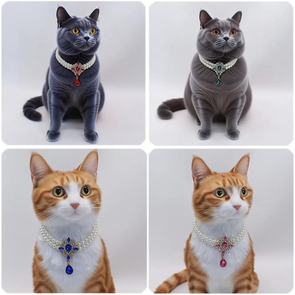 Collana a Doppio Strato con Perle per Animali Domestici, Collana Vintage Regolabile per Gatti, Elegante Collare con Cristalli e Perle per Gatti e Cani