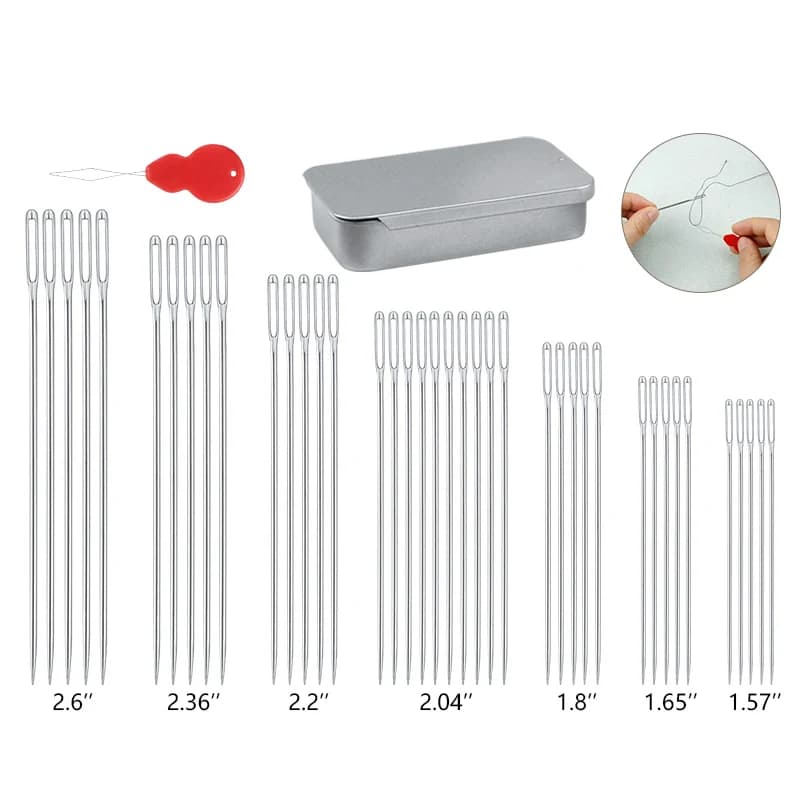 Kit di aghi affilati per cucire con occhi grandi di 7 dimensioni 40 pezzi Aghi per filo da ricamo con aghi in pelle con infilacci per l'artigianato artistico con perline
