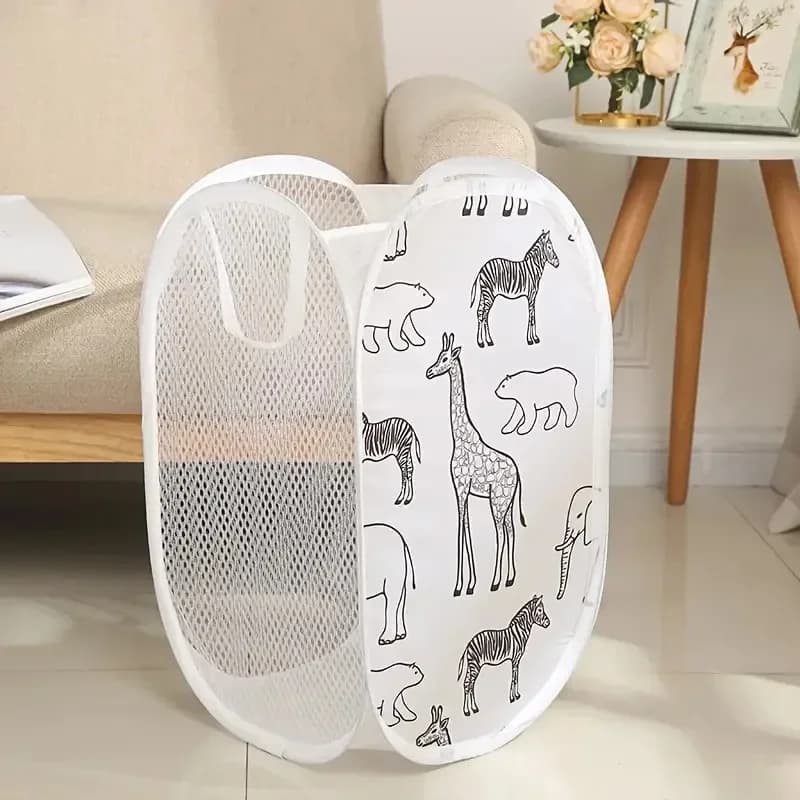 1 Piece Foldable Clothes Basket, Large Capacity Bearing Basket for Home Clothes, Nylon Mesh Bag to Store Toys