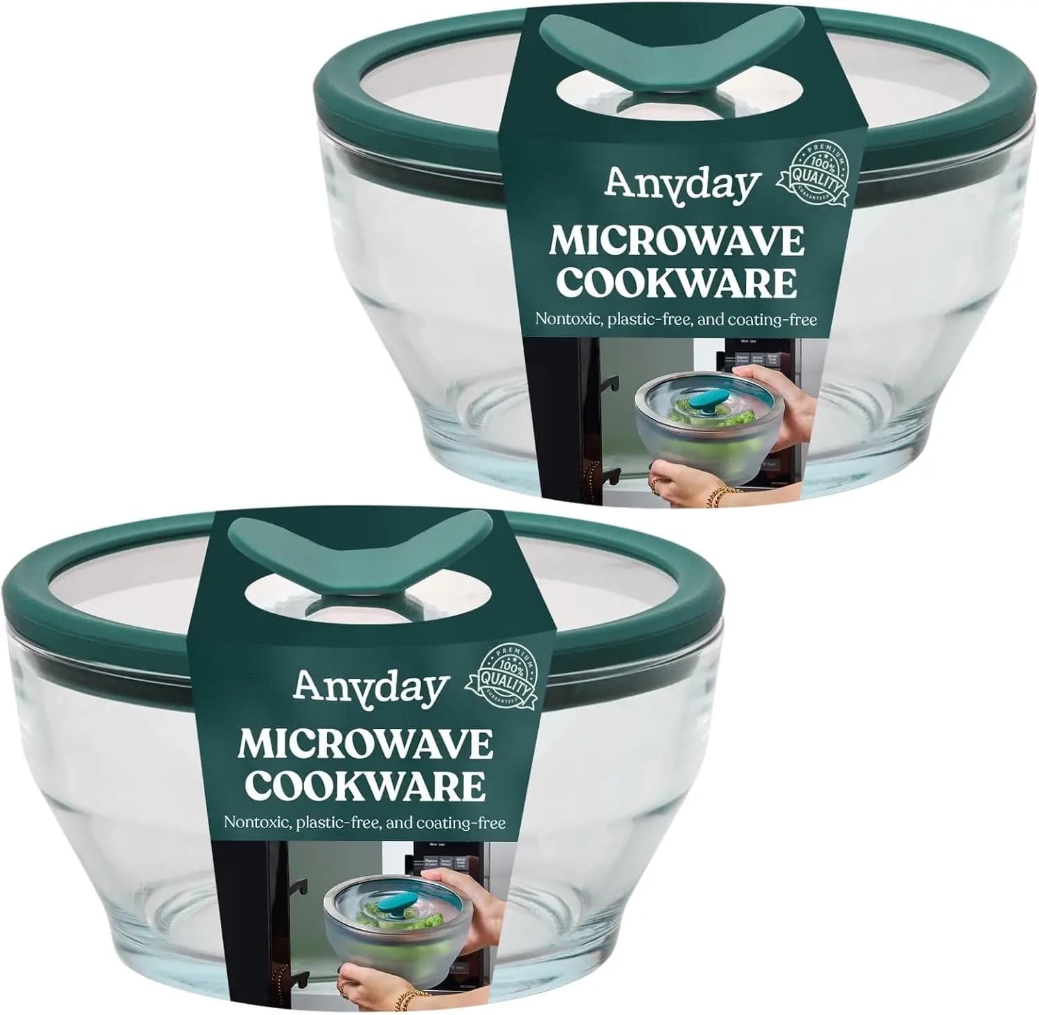 Set di 2 Contenitori in Vetro per Alimenti con Coperchi, Senza Plastica, per Preparazione Pasti e Cottura a Microonde, Impilabili e Ermetici per Riscaldare