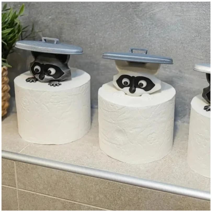 Portarotolo Carta Igienica a Forma di Procione, Decorazione Divertente per il Bagno con Coperchio a Forma di Cestino, Idea Regalo Unica, Accessorio Divertente per la Casa