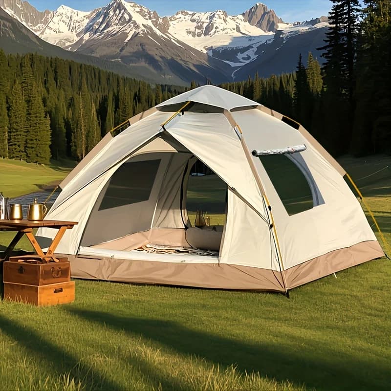 3-6 Person Automatic Instant Open Outdoor Camping Tent, Self-driving Travel Camping Tent Family Tent for Camping, Square Oxford Cloth Camping Tent, 3 Seconds Quick Setup Design, Zipper Closure, Great for Hiking, Traveling And Beach!