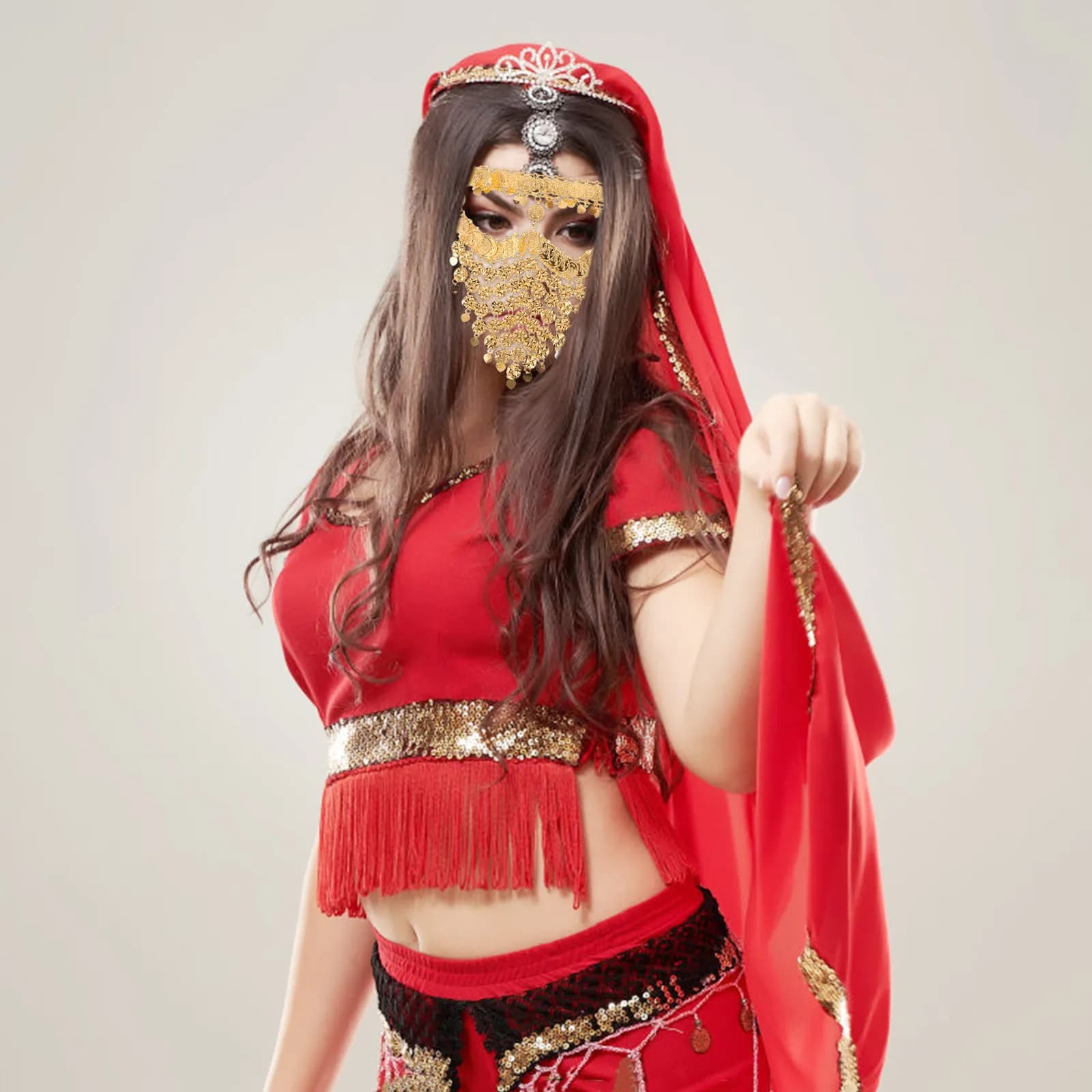 Velo per Danzatrici del Ventre, Maschera da Ballo Leggera e Scintillante, Velo Tribale, Accessorio per Costume Arabo, per Spettacoli di Halloween