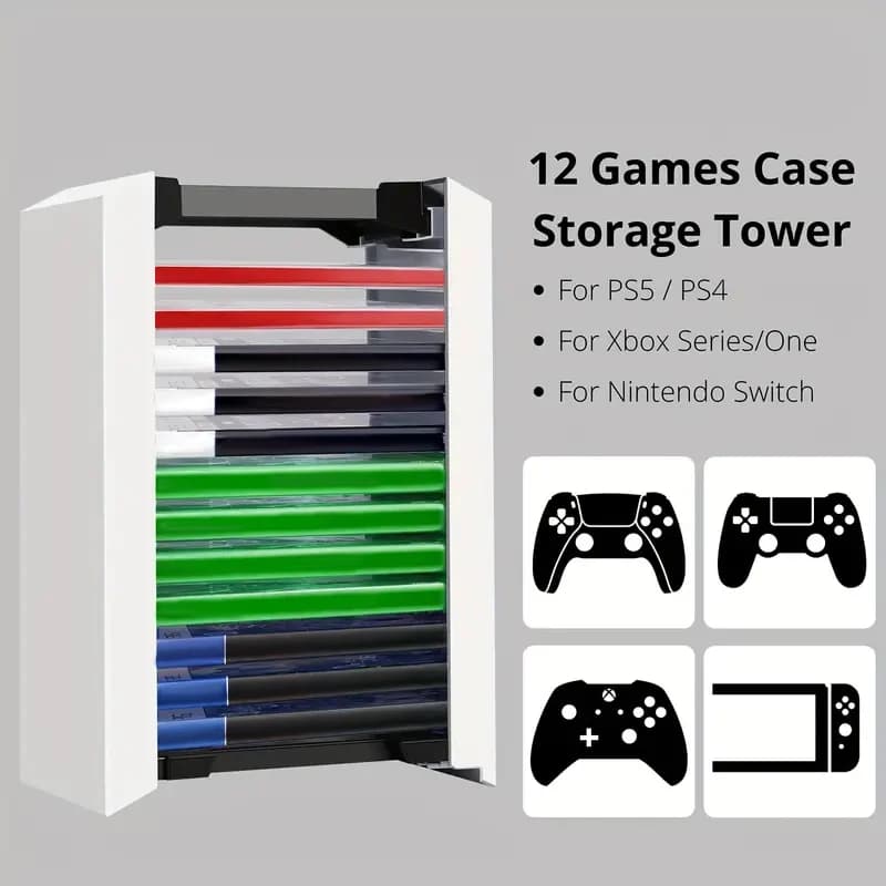 Torre di archiviazione per videogiochi (custodia Blu-ray per dischi CD) Supporto universale per DVD Scaffale per scaffali Organizzatore verticale per giochi Switch PS5