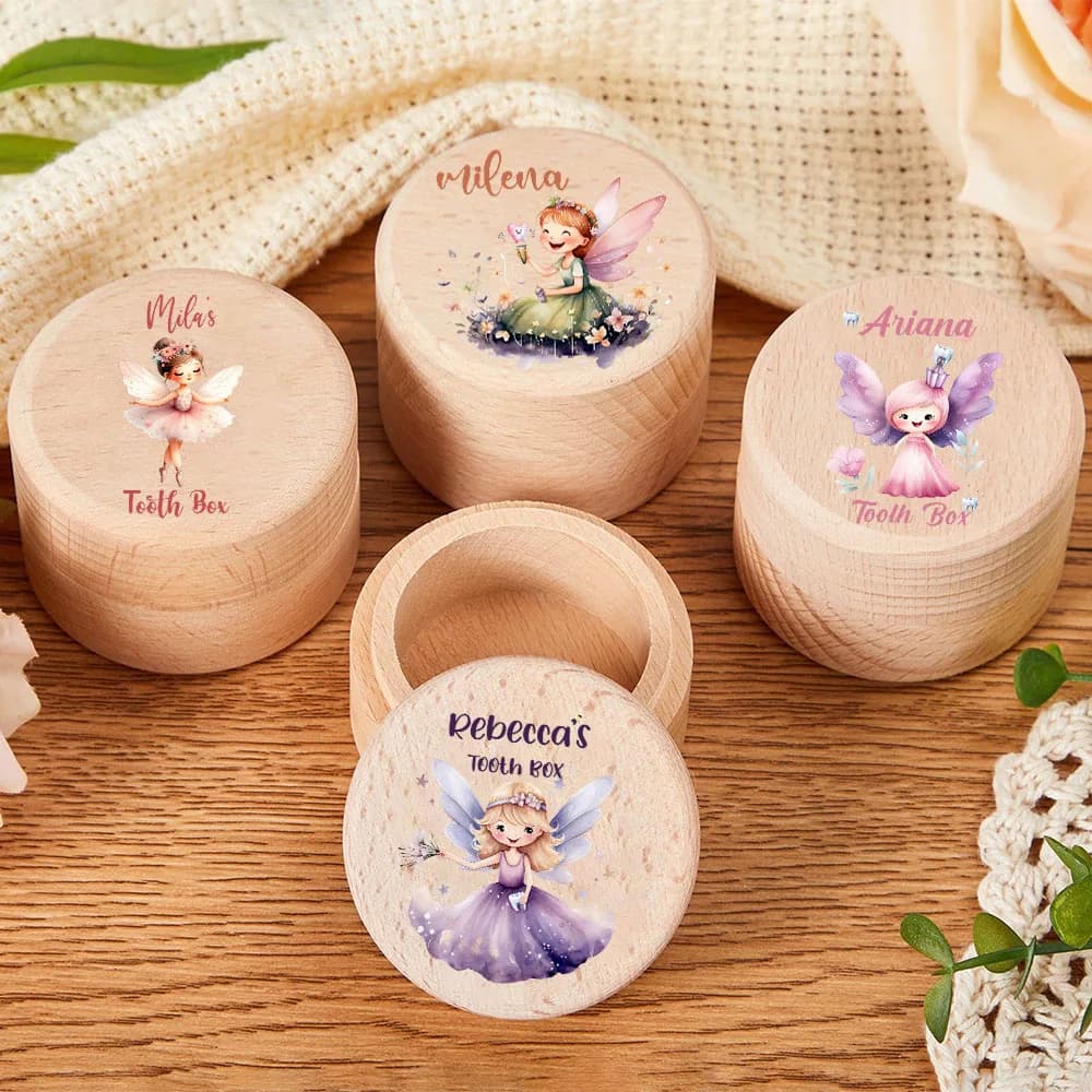 Nome personalizzato personalizzato Ragazze Fata dei denti Scatola Conservazione dei denti da latte Raccogliere i denti Ombelicale Salva custodia Ricordo Baby Shower Regalo