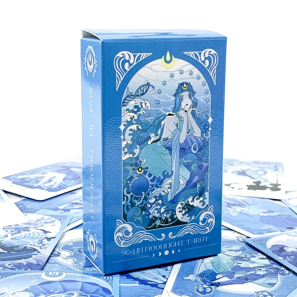 Sea in Moonlight Tarot – The Deep Blue Edition 78 Cards Art Nouveau Style Fantasy Illustration Fortune Telling Board Game