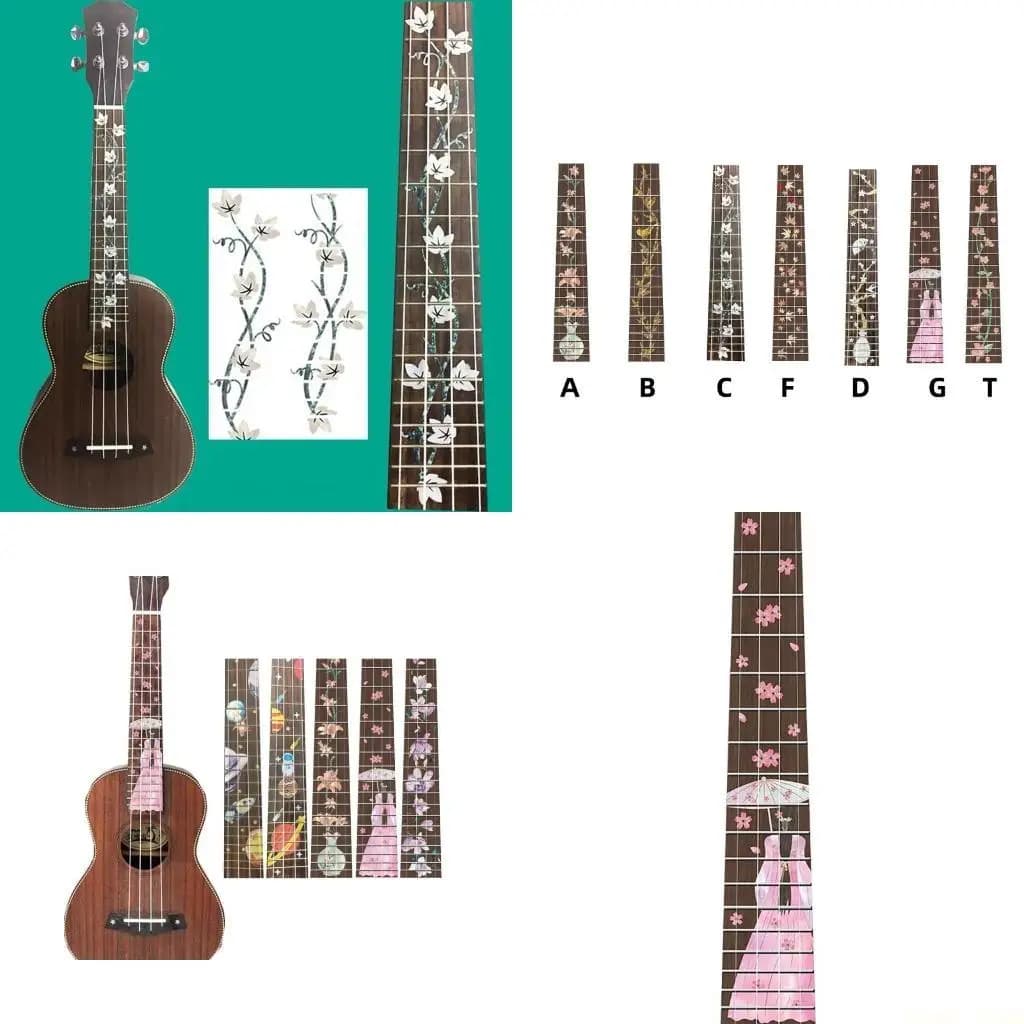 U2JB Chitarra Intarsio Adesivo 23 pollici Tastiera Ukulele Adesivo Nota Decalcomania Tasti Ukulele Mappa Etichetta Decalcomanie